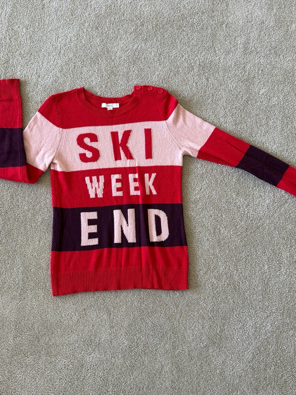Red 'SKI WEEKEND' Striped Pullover Sweater